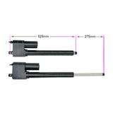 Einbaulänge des Linearantriebs (vollständig eingefahrene Länge) und Anpassung des Hubs (Modell 0044102)