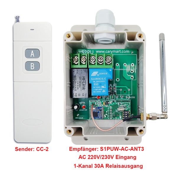 1-Kanal AC 220/230V 5km Fernbedienung Schalter 30A Potentialfr. Ausg.