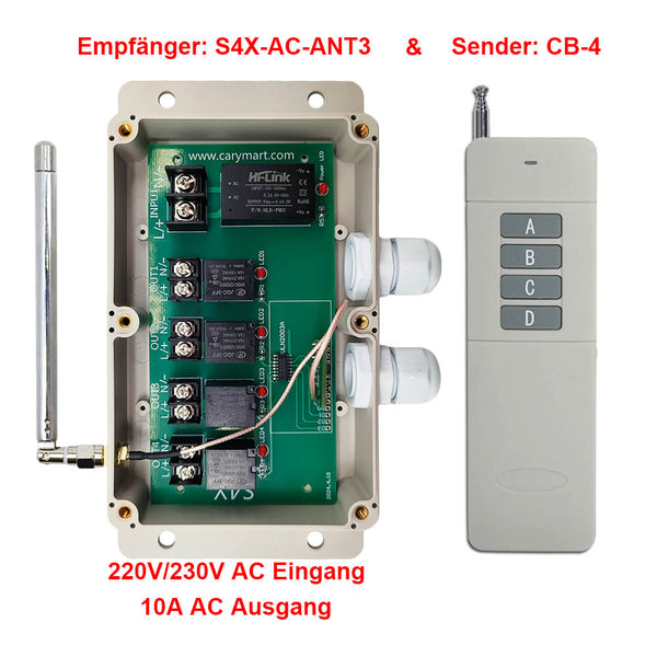 1000M Funkreichweite Funkfernschalter 230V mit 4 Kanäle 10A AC Ausgang