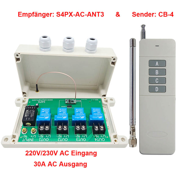 1000m hohe Reichweite Funkschalter Set mit 4 Kanäle 30A AC Ausgang