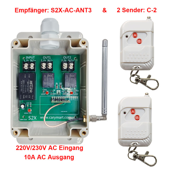 2-Kanal AC 220V/230V Funk Lichtschalter Set - 10A AC Ausgang für Lampe