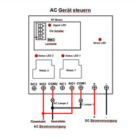 2-Kanal Hochleistung Funkrelais 30A Potentialfreier Ausgang mit Fernbedienung 5km Reichweite (Modell 0020105)