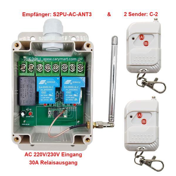 2 Kanäle Fernschalter 230V-Hochleistung Potentialfreier Kontakt Relais