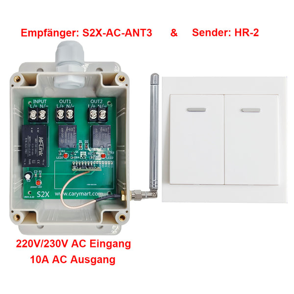 2 Kanäle Funk Wandschalter Set mit 10A AC Ausgang Eingang für lampen