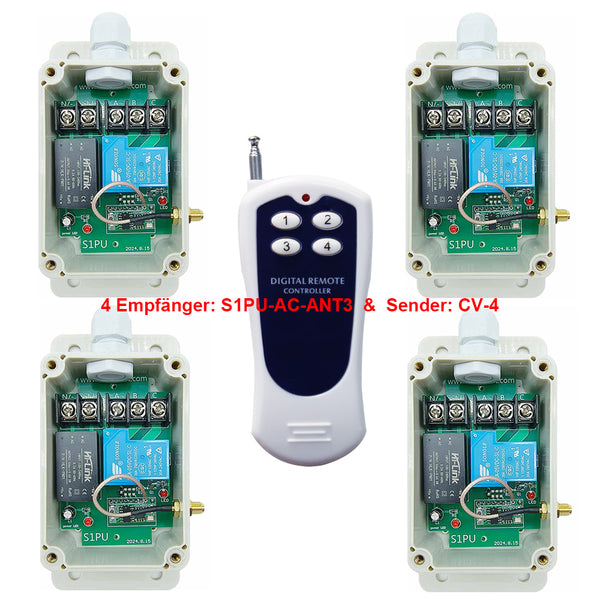 230V Hochleistungs Potentialfreier Schalter mit 4 Empfänger & 1 Sender