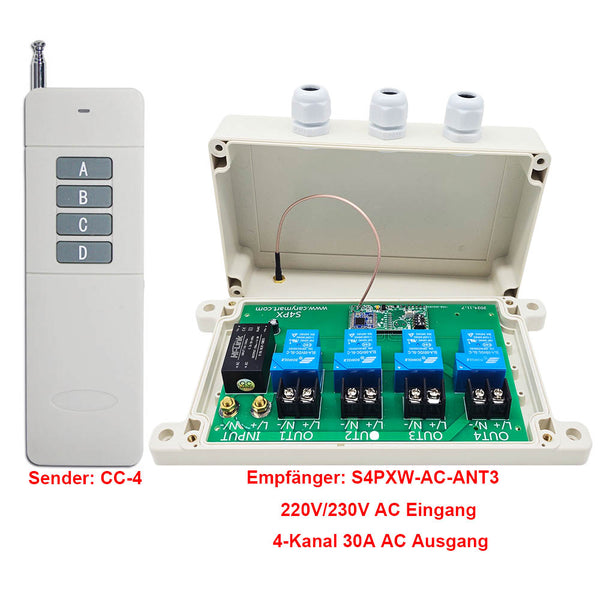 4-Kanal AC 220V/230V Funkfernschalter 5km 30A-Wasserpumpe/Ventilsteuerung