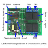 4-Kanal Funkschalter 230V mit Fernbedienung und 10A Potentialfreier Ausgang (Modell 0020400)
