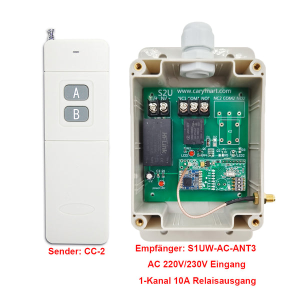 5km Funk Sender Empfänger 230V 220V AC - 1-Kanal Potentialfreier Kontakt