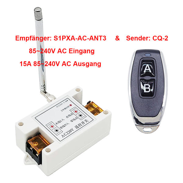 50m Reichweite Fernbedienung Schalter mit 15A 85~240V AC Ausgang