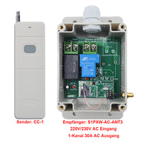 5km Funkschalter Set 230V AC mit 1-Kanal 30A Hochleistung AC Ausgang für Bewässerungspumpe (Modell 0020136)