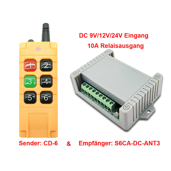 6 Kanäle 1000m Funkschalter mit DC Eingang 30A Potentialfreier Ausgang