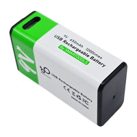 6F22 Typ 9V 650mAh Wiederaufladbare Lithiumbatterie USB-Direktladung (Modell 0010201)
