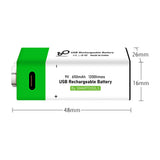 6F22 Typ 9V 650mAh Wiederaufladbare Lithiumbatterie USB-Direktladung (Modell 0010201)