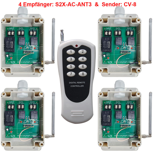 AC 230V Ausgang Funkschalter mit Eins 8-Kanal Sender & Vier Empfänger