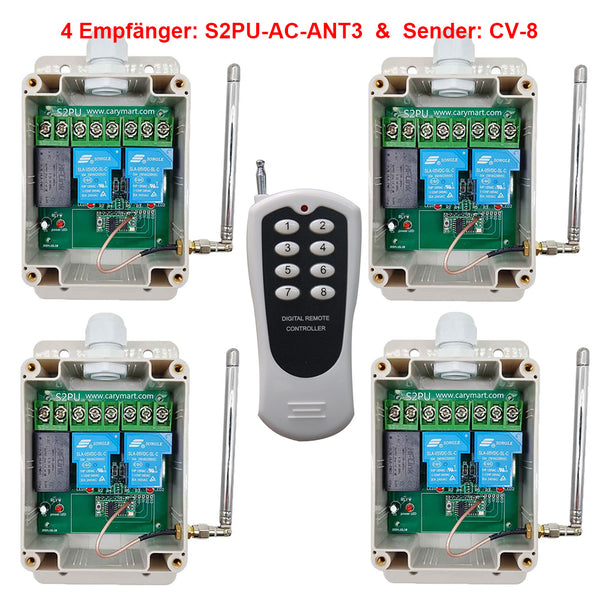 AC 230V Funkschalter Relaisausgang mit 8-Kanal Sender & Vier Empfänger