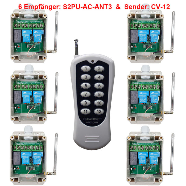 12-Kanal Sender & 6 Empfänger Fernsteuerungsset - AC 30A Potentialfrei