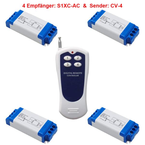 AC 85~250V Fernbedienung Schalter mit Eins 4-Tasten Sender & 4 Empfänger