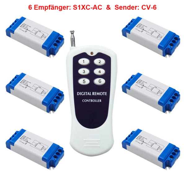 AC 85~250V Funkfernschalter Set mit Eins 6-Tasten Sender & Sechs Empfänger
