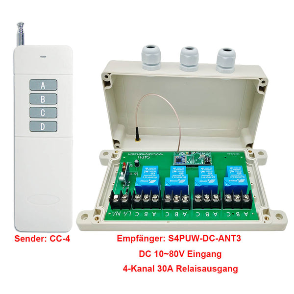 DC 10~80V Fernbedienung Schalter 5km Hohe Reichweite 4-Kanal Relaisausgang