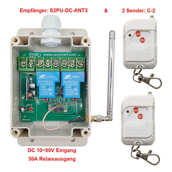 2-Kanal DC 12V 24V 30A Funkschalter mit Potentialfreier Relaiskontakt