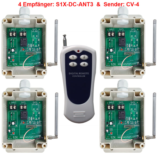 DC 6V/9V/12V/24V Funkfernschalter - Eins 4 Tasten Sender & 4 Empfänger