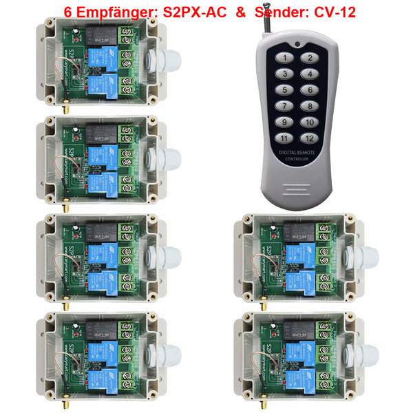 Fernsteuerungsschalter Hochleistungs AC Ausgang - 1 Sender & 6 Empfänger