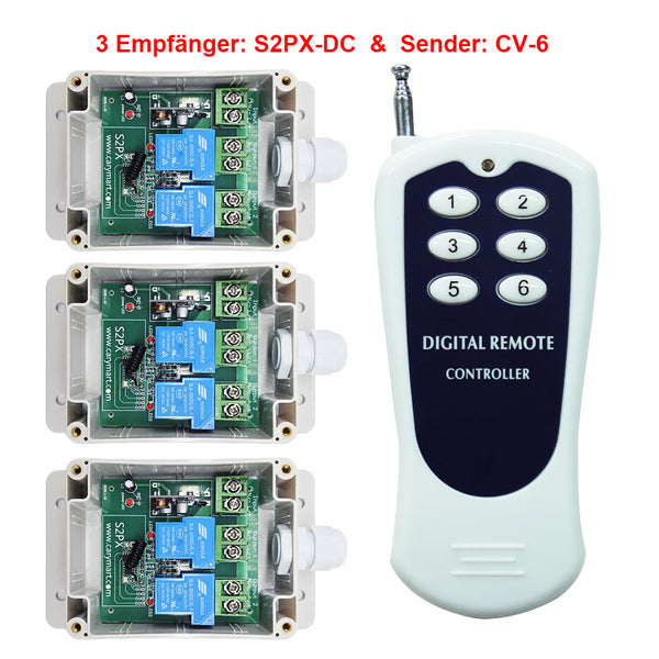 Funkfernschalter Set 30A DC Ausgang - Eins 6-Kanal Sender & 3 Empfänger