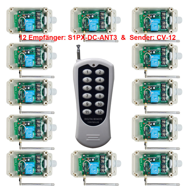 Funkschalter 12V 24V DC Eingang mit Eins 12 Kanäle Sender & 12 Empfänger