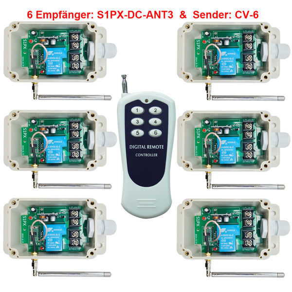 Funkschalter Set 10~80V DC Eingang - Eins 6 Tasten Sender & 6 Empfänger