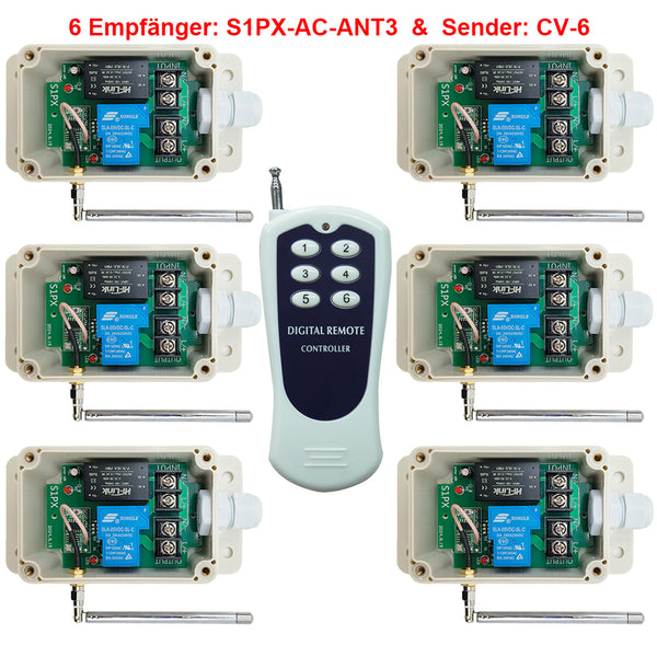 Funkschalter Set 230V AC Ein-/Ausgang - Eins 6 Tasten Sender & 6 Empfänger