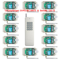 Funkschalter Set DC Eingang Relaisausgang mit 12-Kanal Sender & Zwölf Empfänger (Modell 0020364)