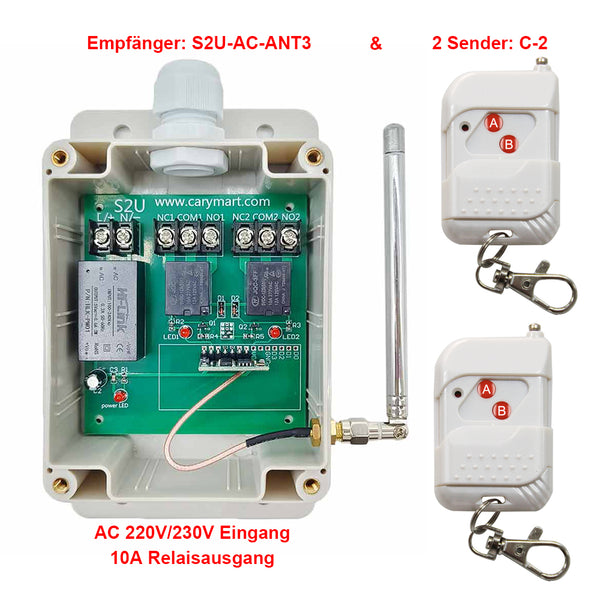 Funksteuerung 230V 220V AC 2 Kanäle mit 10A Relais und 2 Fernbedienung