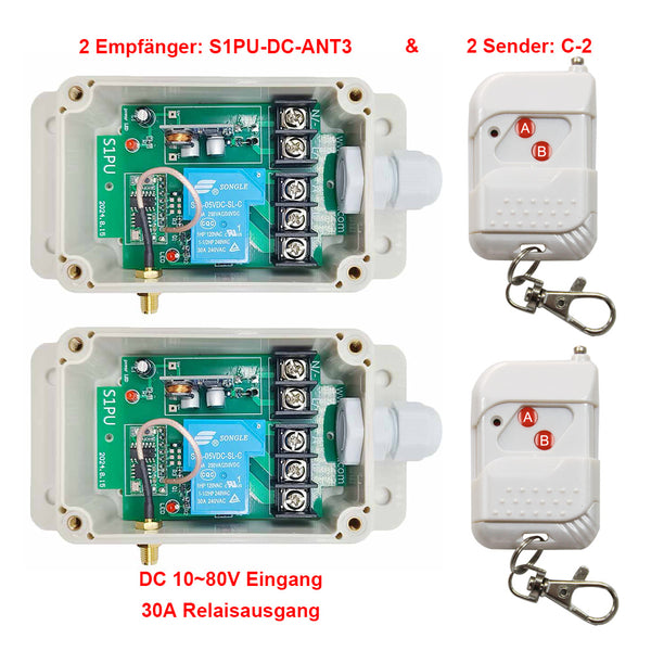 Hochleistungs Funkschalter Set - 2 Sender 2 Empfänger 30A Relaisausgang